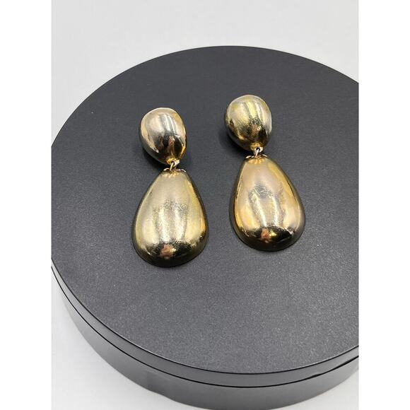 Kenneth Jay Lane Polished Gold Teardrop Dangle Pierced Chunky Earrings - Picture 10 of 10